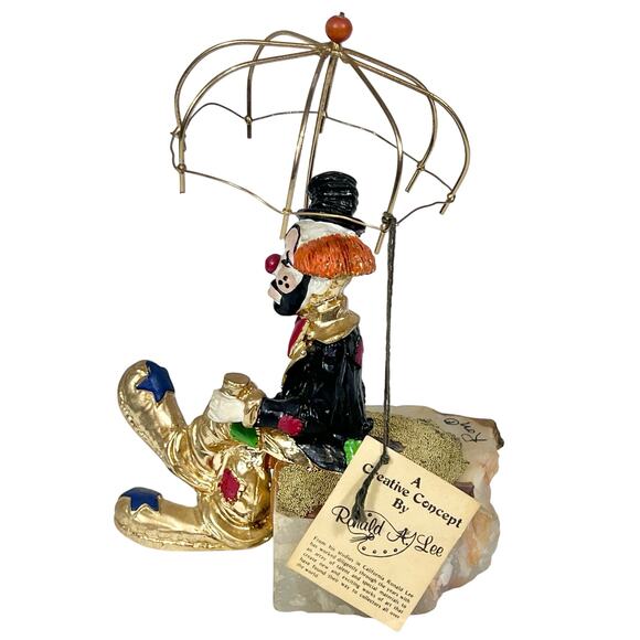 Ron Lee Hobo Clown with Umbrella Figurine Gold Onyx Hand Painted Signed 1987 - Picture 4 of 16